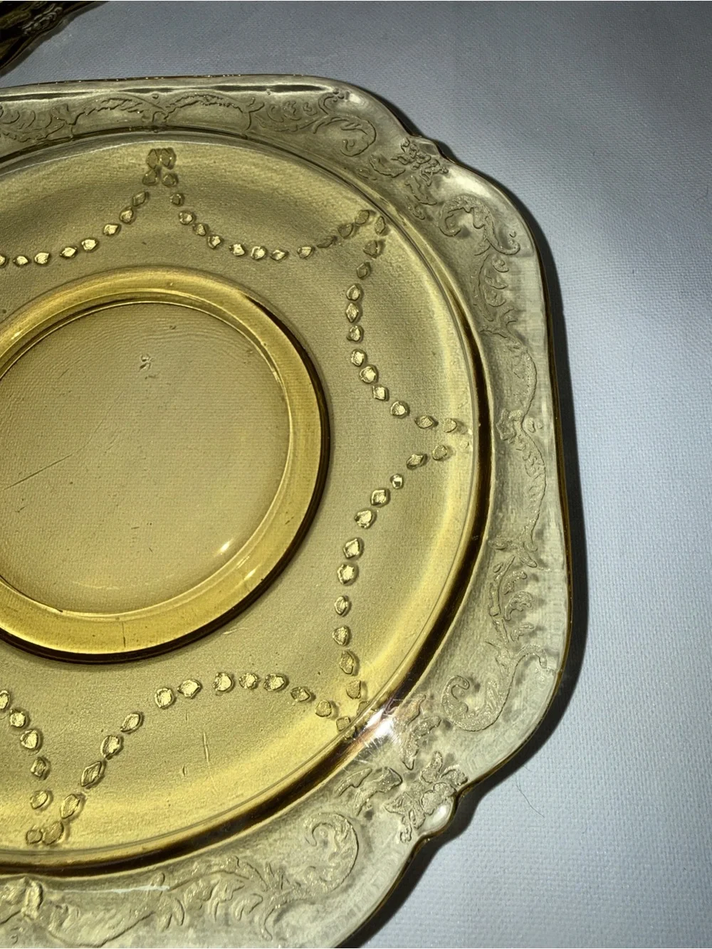 Vintage Amber Depression Glass Square Saucers Set of 3 Etched